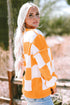 Oversized Checkerboard Knit Balloon Sleeve Pullover Sweater
