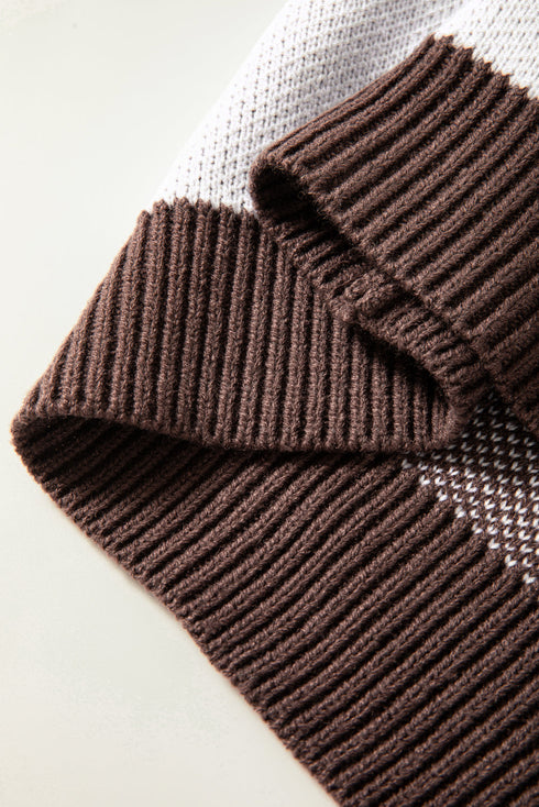 Oversized Checkerboard Knit Balloon Sleeve Pullover Sweater