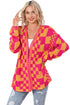 Oversized Checkerboard Pattern Chunky Knit Open Front Cardigan