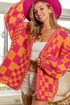 Oversized Checkerboard Pattern Chunky Knit Open Front Cardigan