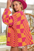 Oversized Checkerboard Pattern Chunky Knit Open Front Cardigan