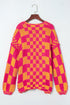 Oversized Checkerboard Pattern Chunky Knit Open Front Cardigan