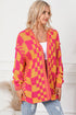 Oversized Checkerboard Pattern Chunky Knit Open Front Cardigan