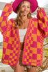 Oversized Checkerboard Pattern Chunky Knit Open Front Cardigan