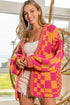 Oversized Checkerboard Pattern Chunky Knit Open Front Cardigan