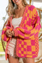 Oversized Checkerboard Pattern Chunky Knit Open Front Cardigan