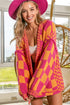 Oversized Checkerboard Pattern Chunky Knit Open Front Cardigan