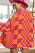 Oversized Checkerboard Pattern Chunky Knit Open Front Cardigan