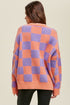 Oversized Checkered Drop Shoulder Ribbed Trim Sweater
