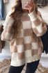 Oversized Checkered Drop Shoulder Ribbed Trim Sweater
