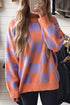 Oversized Checkered Drop Shoulder Ribbed Trim Sweater