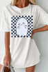 Oversized Checkered Ghost Print Crew Neck Tee