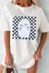 Oversized Checkered Ghost Print Crew Neck Tee