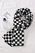 Oversized Checkered Soft Cotton Knit Fringed Scarf