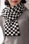 Oversized Checkered Soft Cotton Knit Fringed Scarf