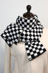 Oversized Checkered Soft Cotton Knit Fringed Scarf
