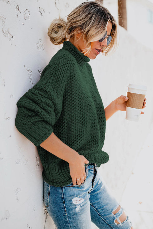 Oversized Chunky Batwing Long Sleeve Turtleneck Sweater