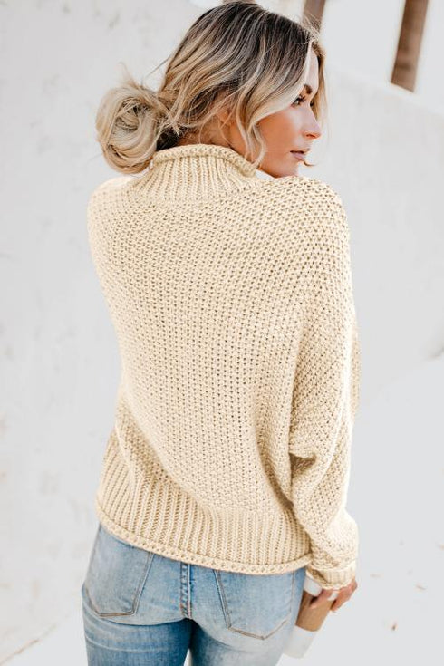 Oversized Chunky Batwing Long Sleeve Turtleneck Sweater