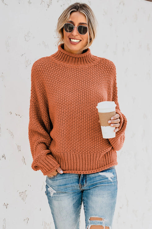 Oversized Chunky Batwing Long Sleeve Turtleneck Sweater