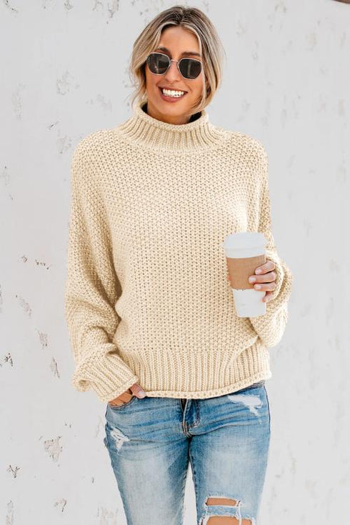 Oversized Chunky Batwing Long Sleeve Turtleneck Sweater