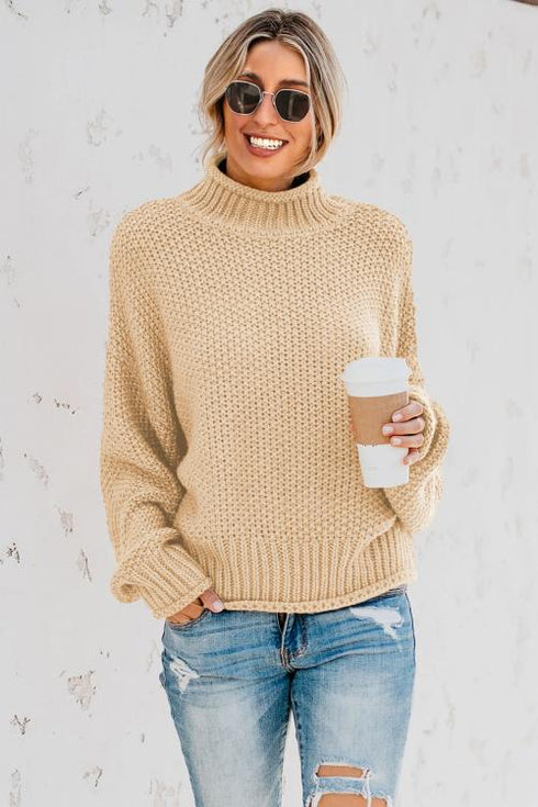 Oversized Chunky Batwing Long Sleeve Turtleneck Sweater