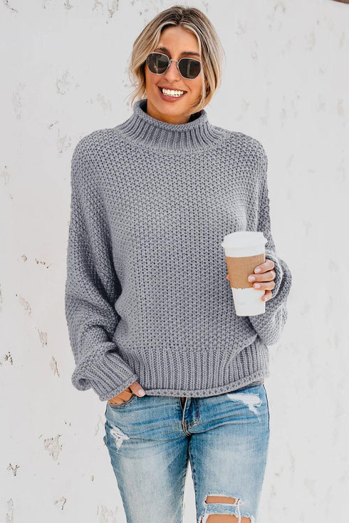 Oversized Chunky Batwing Long Sleeve Turtleneck Sweater