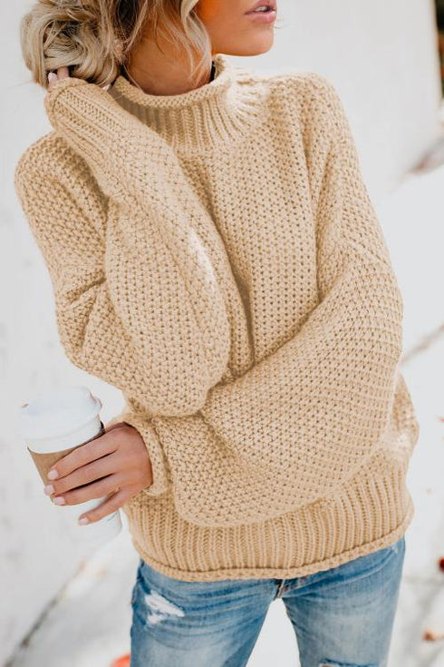 Oversized Chunky Batwing Long Sleeve Turtleneck Sweater
