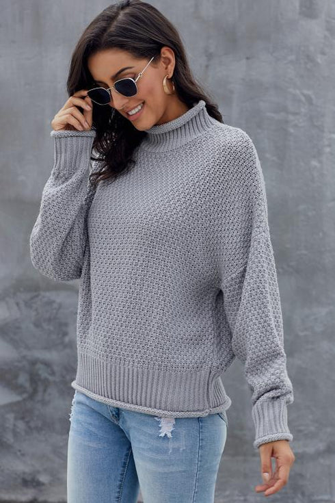 Oversized Chunky Batwing Long Sleeve Turtleneck Sweater