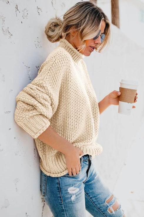 Oversized Chunky Batwing Long Sleeve Turtleneck Sweater