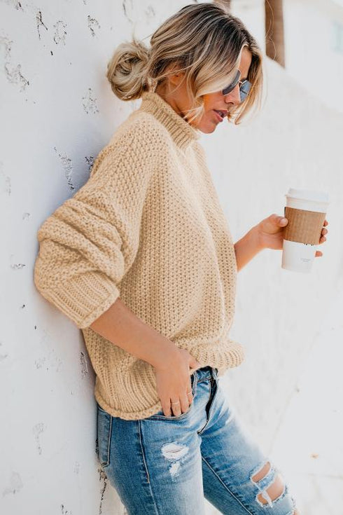 Oversized Chunky Batwing Long Sleeve Turtleneck Sweater