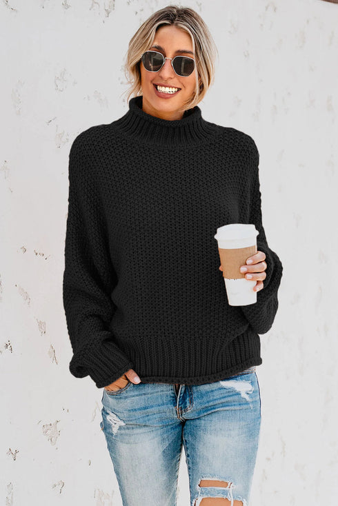 Oversized Chunky Batwing Long Sleeve Turtleneck Sweater
