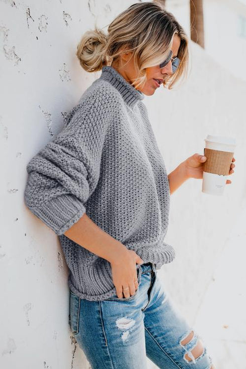 Oversized Chunky Batwing Long Sleeve Turtleneck Sweater