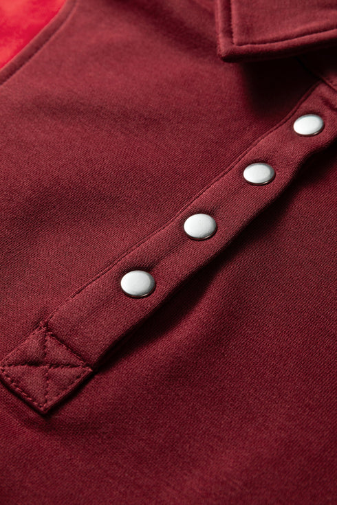 Oversized Color Block Quarter Snap Fleece Pullover