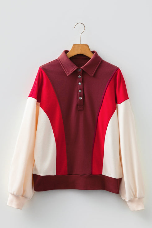 Oversized Color Block Quarter Snap Fleece Pullover