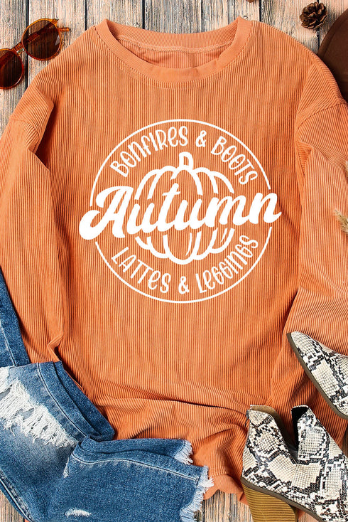 Oversized Corded Graphic Print Crew Neck Sweatshirt