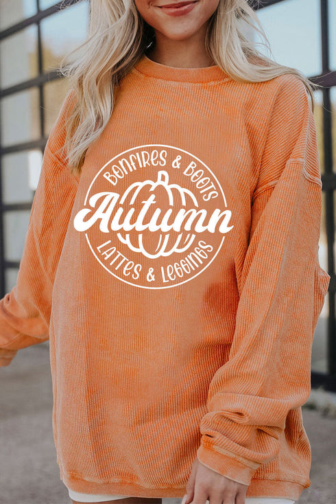 Oversized Corded Graphic Print Crew Neck Sweatshirt