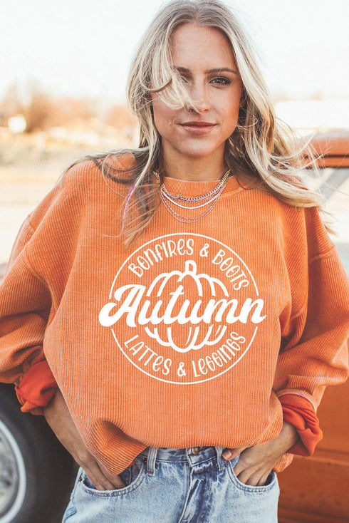 Oversized Corded Graphic Print Crew Neck Sweatshirt