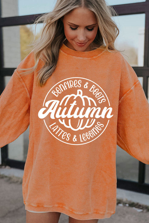 Oversized Corded Graphic Print Crew Neck Sweatshirt