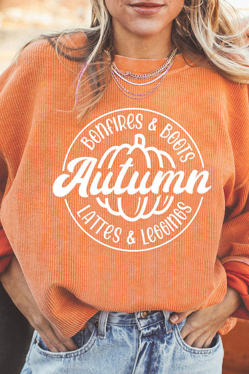 Oversized Corded Graphic Print Crew Neck Sweatshirt