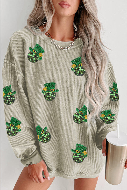 Oversized Corded Knit Disco Ball Graphic Crewneck Sweatshirt