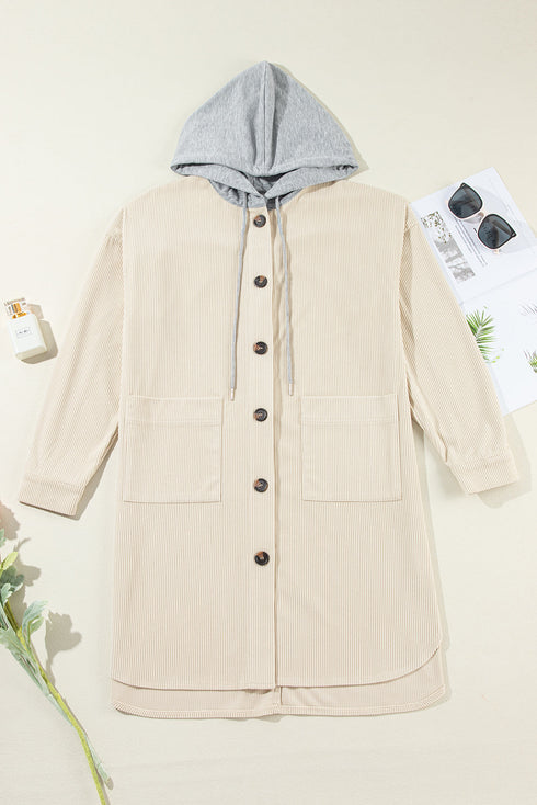 Oversized Corduroy Contrast Hooded Shacket
