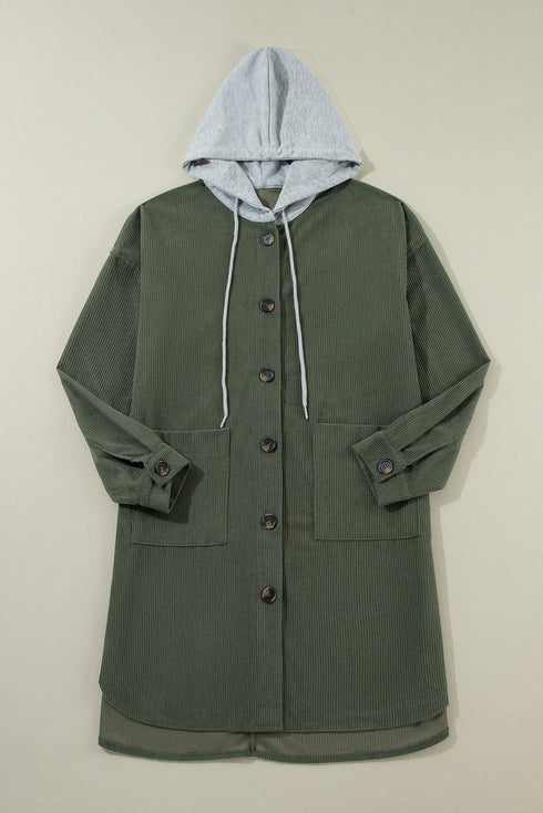 Oversized Corduroy Contrast Hooded Shacket