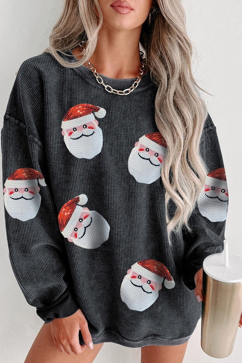 Oversized Corduroy Santa Graphic Drop Shoulder Sweatshirt