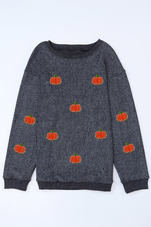 Oversized Corduroy Texture Pumpkin Patch Crew Neck Pullover