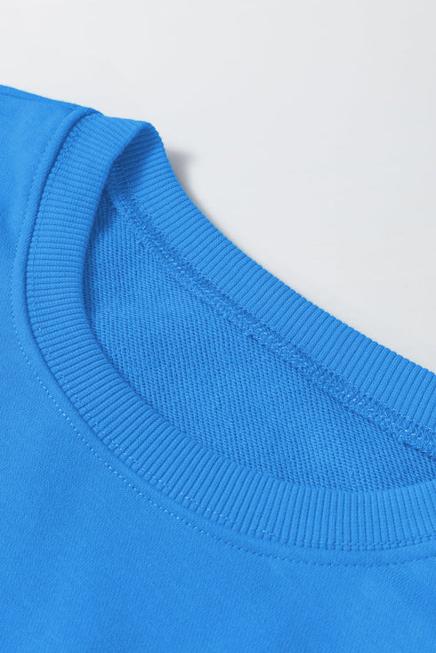 Oversized Crew Neck Long Sleeve Ribbed Pullover Sweatshirt