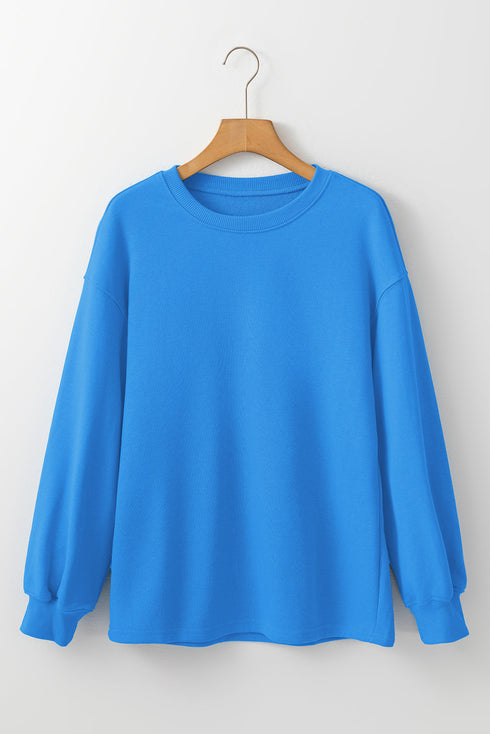 Oversized Crew Neck Long Sleeve Ribbed Pullover Sweatshirt