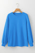 Oversized Crew Neck Long Sleeve Ribbed Pullover Sweatshirt