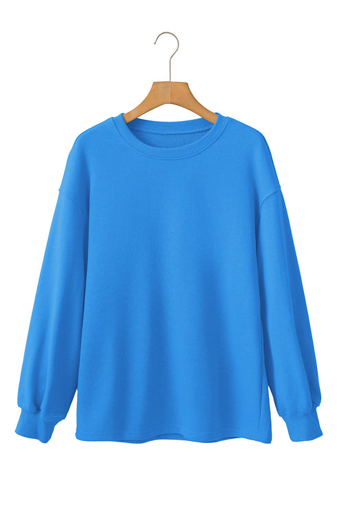 Oversized Crew Neck Long Sleeve Ribbed Pullover Sweatshirt