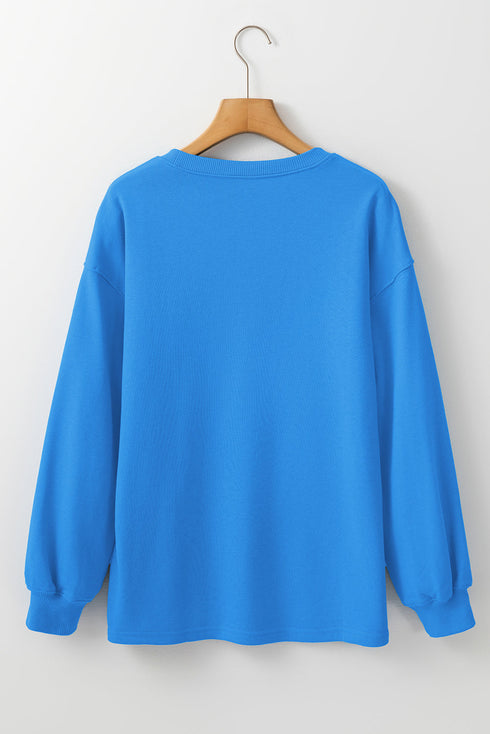 Oversized Crew Neck Long Sleeve Ribbed Pullover Sweatshirt