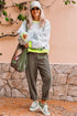 Oversized Drop Shoulder Balloon Sleeve Ribbed Trim Pullover Sweatshirt